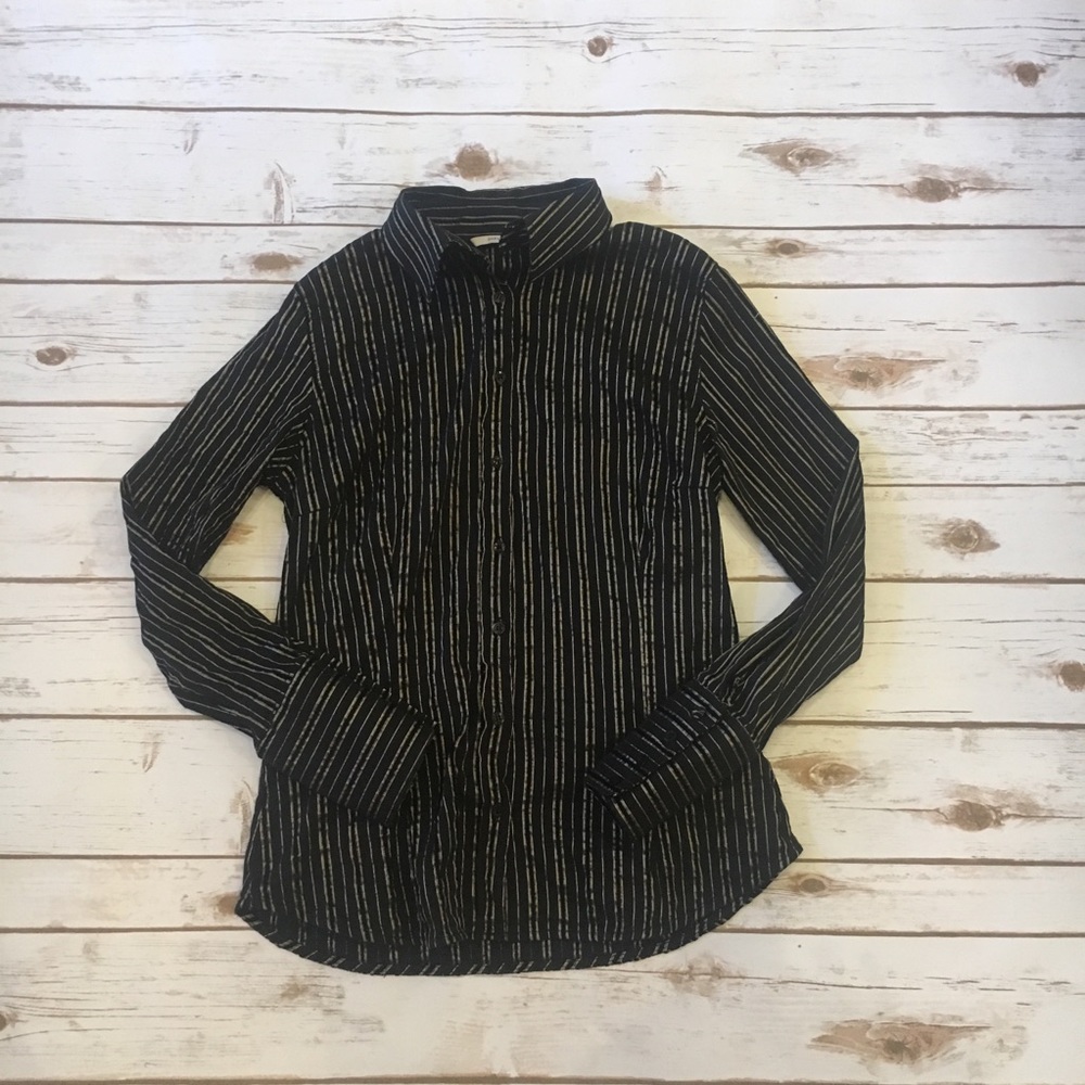 Zara Basic Metallic Striped Button-Down Blouse Si… - image 2